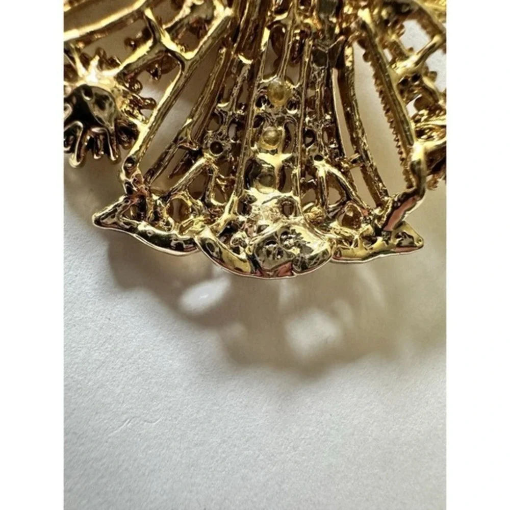 Vintage Carucci Fashion Jewelry Amber Rhinestones‎ Brooch Pin Flower Cross KC